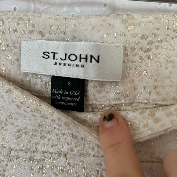 St. John Cream and Gold Metallic Emma Trouser Pants size 8 - Picture 4 of 6